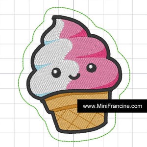 Kawaii Ice Cream Patch: Anime Embroidery Design (4x4 ITH Digital File)