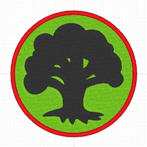 Magic the gathering MTG Forest Green Mana (2 sizes) patch design. Machine embroidery pattern in the hoop. 4x4 size digital ITH file.