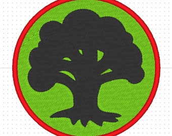 Magic the gathering MTG Forest Green Mana (2 sizes) patch design. Machine embroidery pattern in the hoop. 4x4 size digital ITH file.