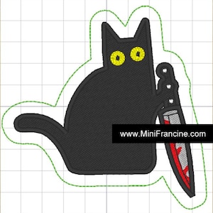 Black Cat Halloween Embroidery Design: Knife Patch, ITH 4x4 (Digital File)