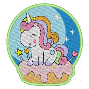 Birthday cake unicorn (4 variations) patch design machine embroidery pattern in the hoop 4x4 digital ith file