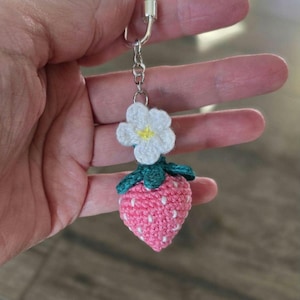 Strawberry Keychain, Cute Fruit Key Ring, Amigurumi Bag Charm, Kawaii & Whimsical Summer Accessory | Handmade  Mini Crochet Strawberry
