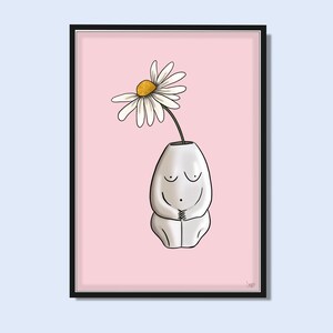 Flower Boob Plant Pot | Body Positive Print | Wall Art | Home Decor | Feminist Print A4 A5 A6 greetings card, Daisy, female body, white vase