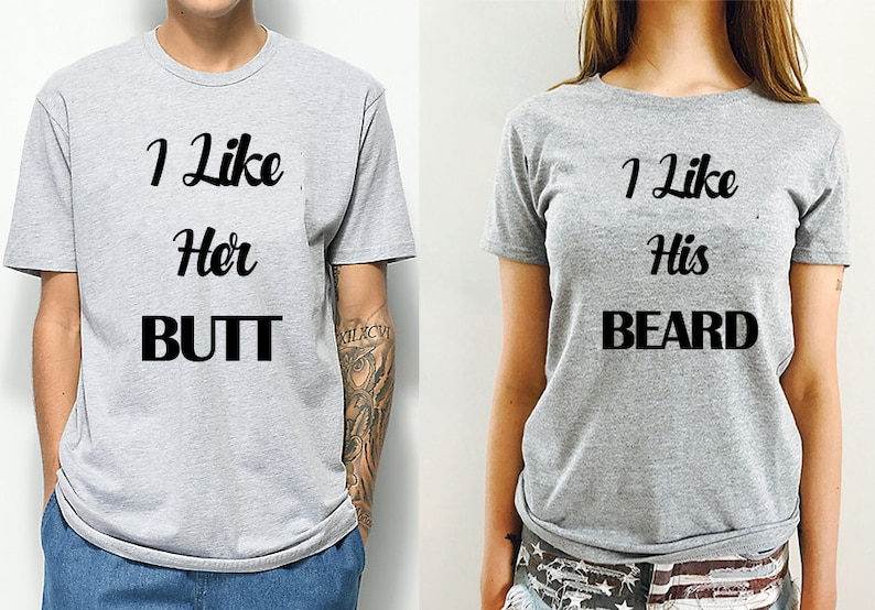 Crazydaisyworld Couple T-Shirt - I Like His Beard I Like Her Butt Print Matching Tees - View #8