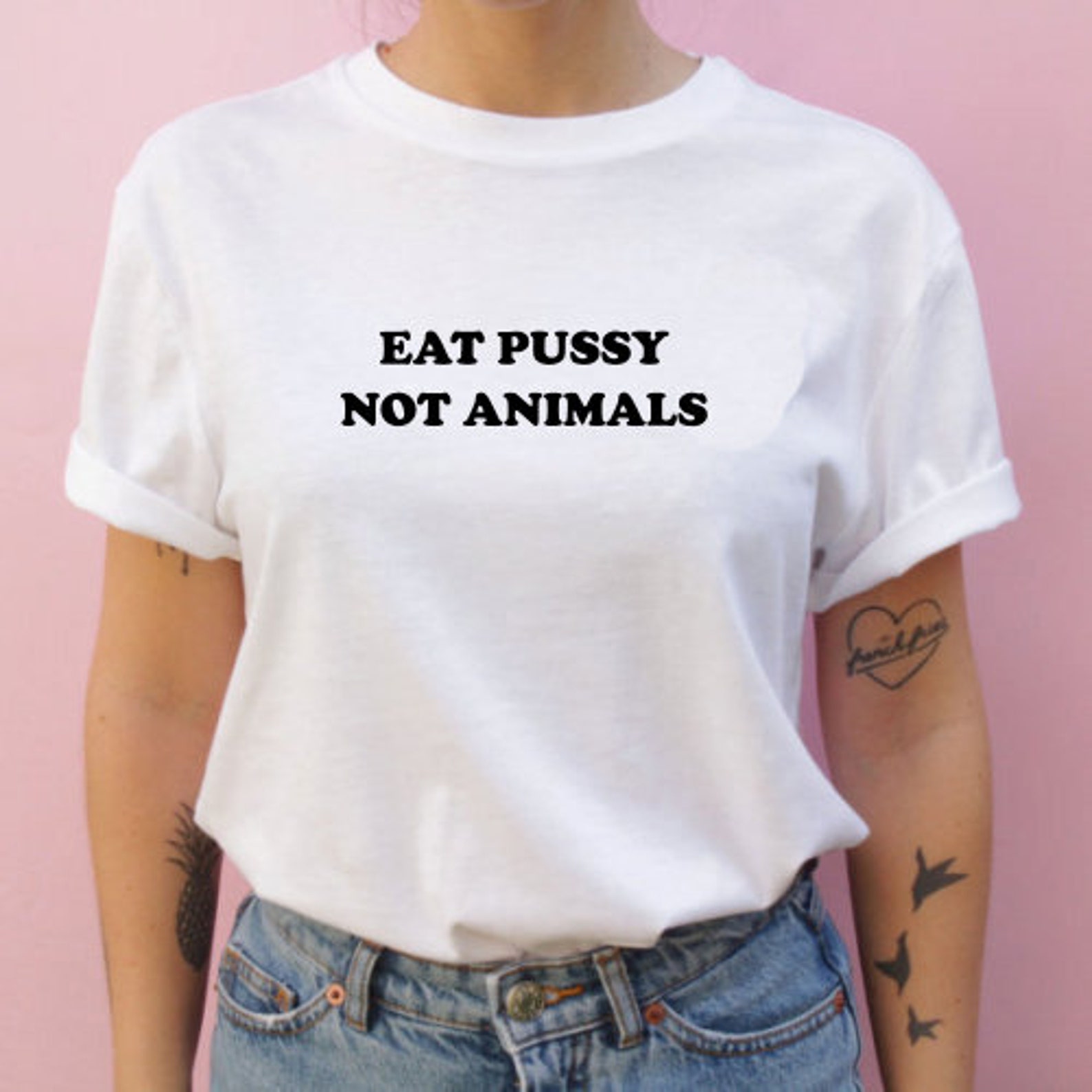 Rundi Eat Pussy, Not Animals (White) Uomo T-Shirt Nero Dimensioni M - Men's T-Shirt Black