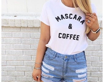 Mascara & café mignon Femme T-shirt drôle poussin tenue ADO esthétique Tumblr Hipster Grunge Tee