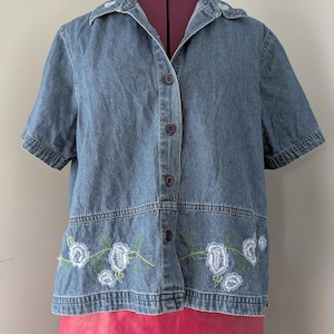 Embroidered denim top