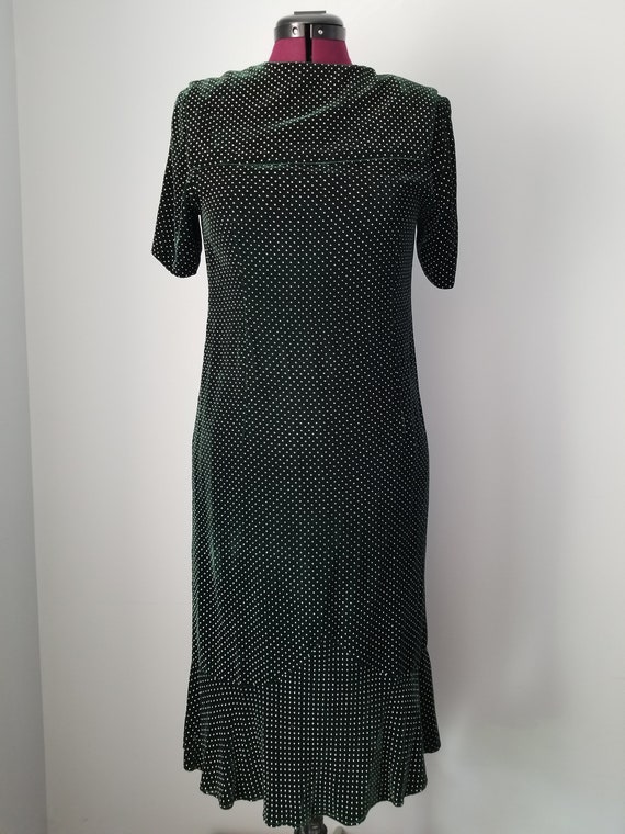 Green polka dot velvet dress