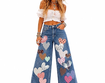 Boho Hippie festival jeans - embellished, patched, lace and crocheted