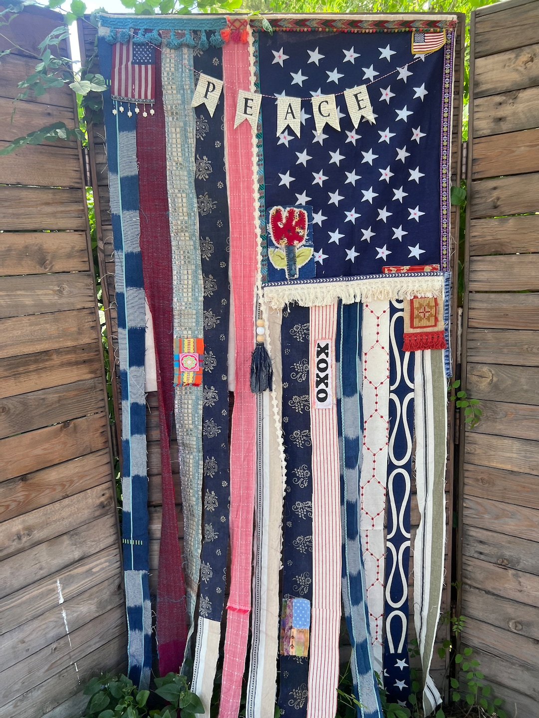 Peace Banner Upcycled Flag, Rag Flag Wall Art, Fourth of July Decor ...