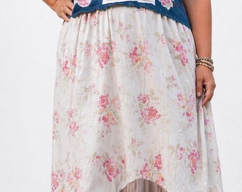 Vestido bohemio de talla grande: Top vaquero, volantes de patchwork floral