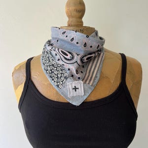 Distressed and embellished rust bandana , BoHo western repurposed bandana, tattered bandana, western concert festival fashion, ooak