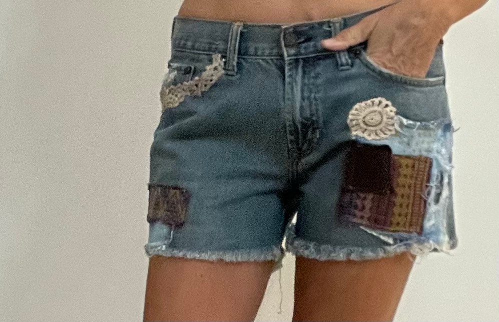 Patched Bullhead Denim Shorts Size 33 Cut Offs Patched - Etsy