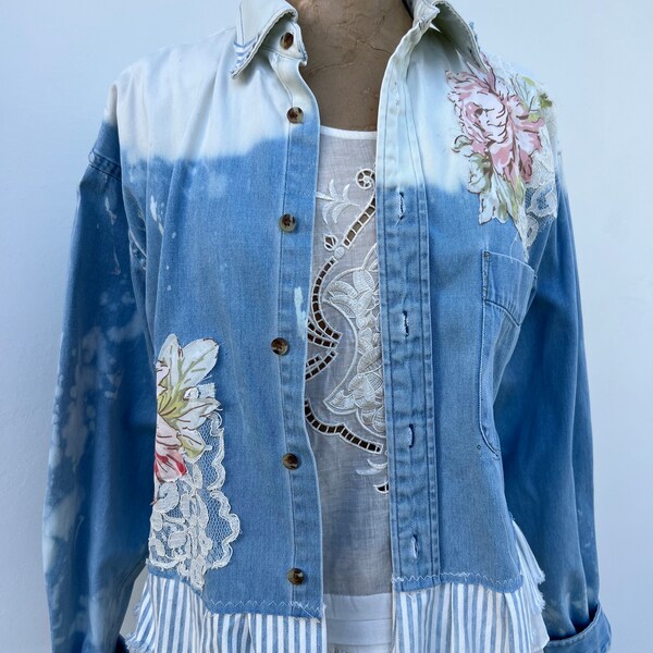 Floral Denim Patch Sweater main image 0