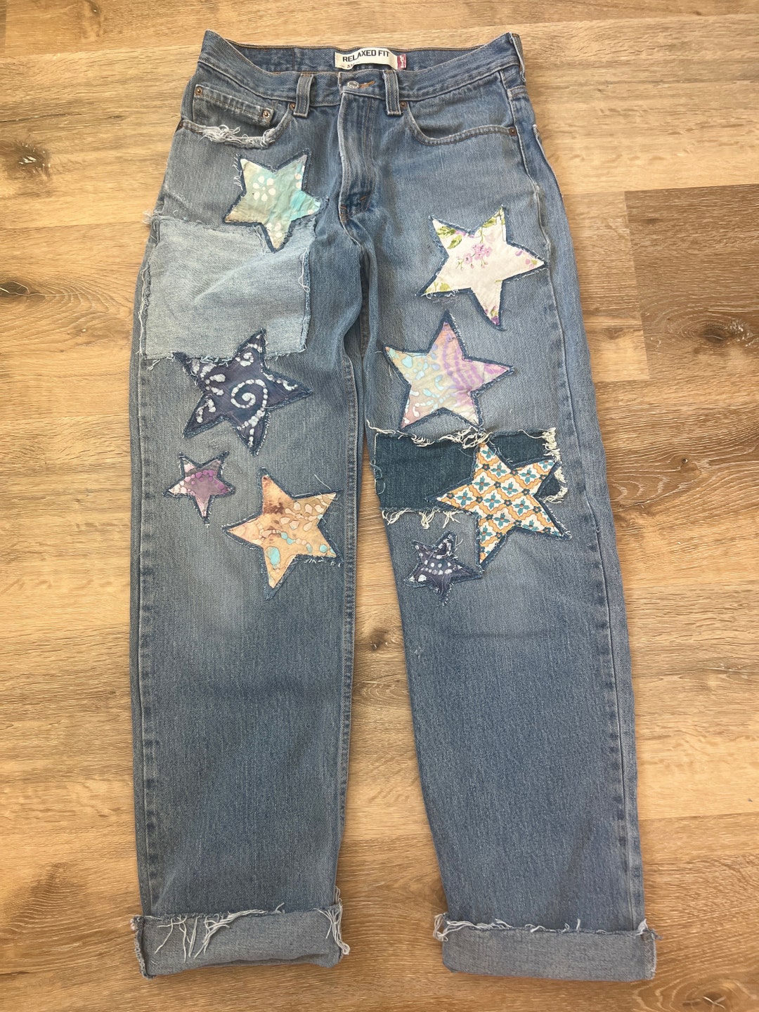 Patched Jeans Festival Jeans Vintage Patches Upcycled - Etsy