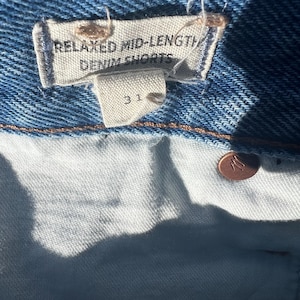 Upcycled Levi Denim Jean shorts: vintage patches, patched denim image 8