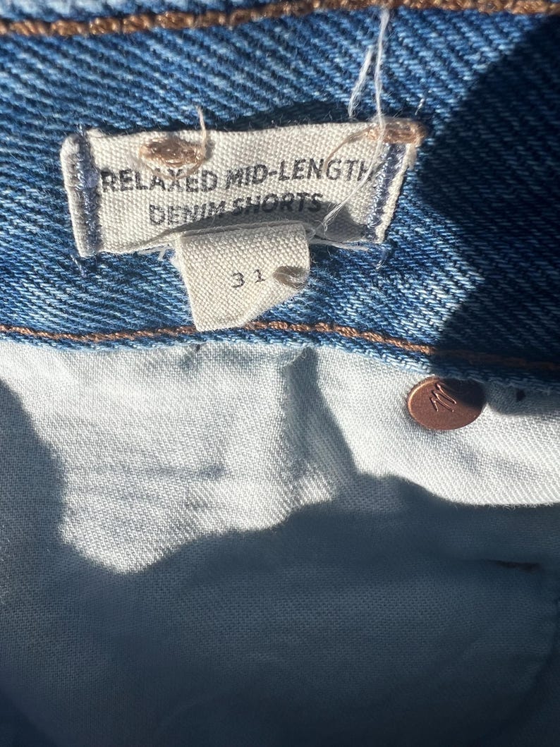 Upcycled Levi Denim Jean shorts: vintage patches, patched denim image 8