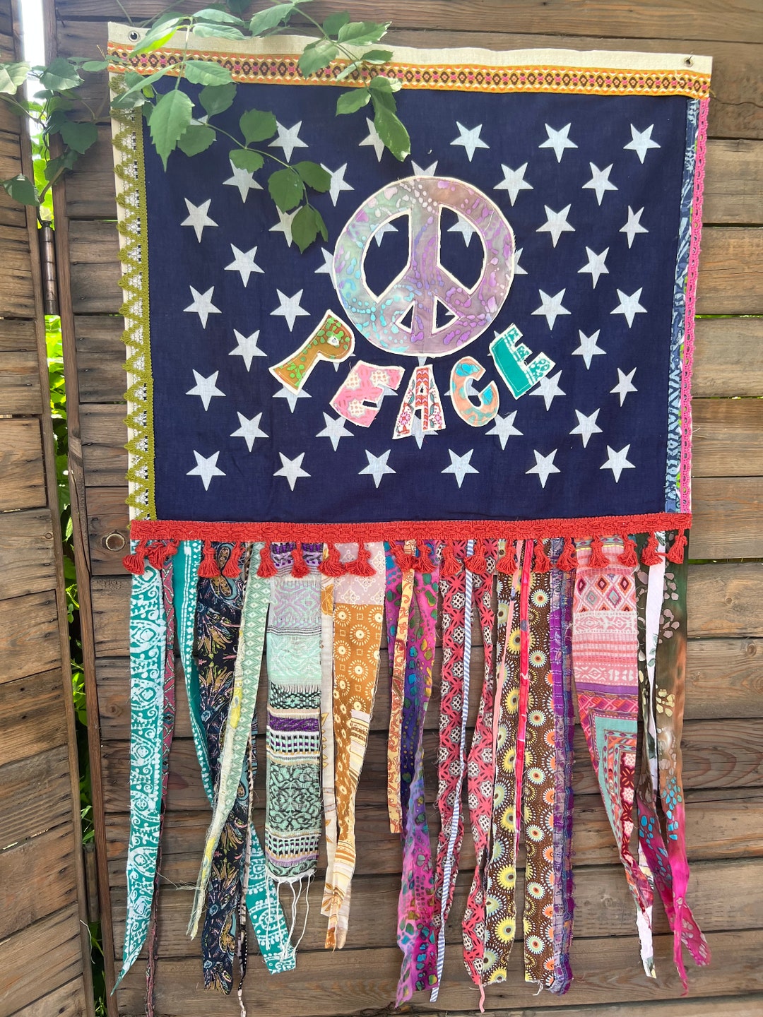 Peace Words, Peace Sign Upcycled Flag,rag Flag Wall Art, Gypsy Decor ...