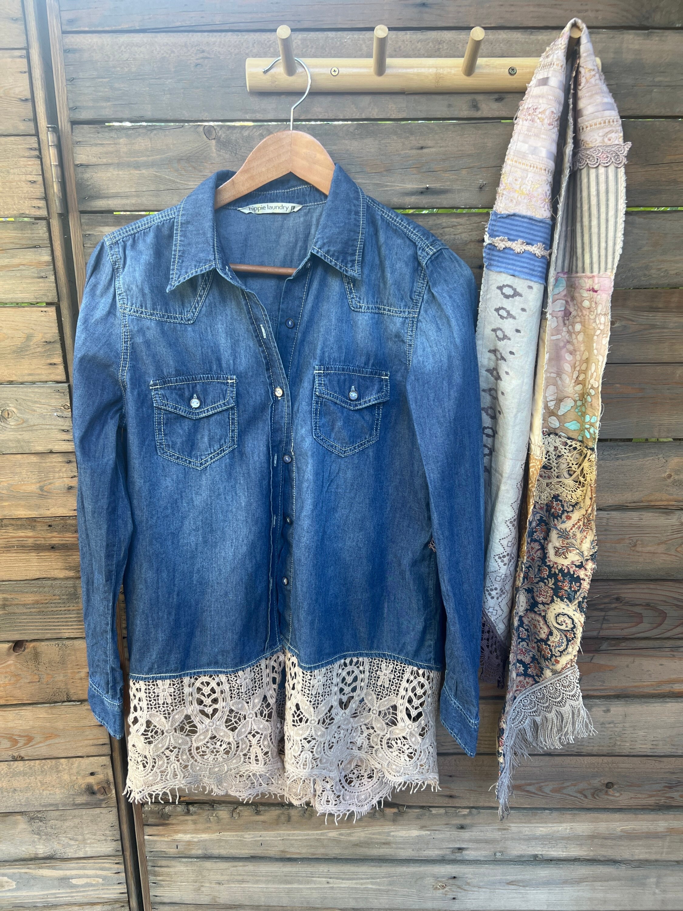 Denim and Lace Shirt - Etsy