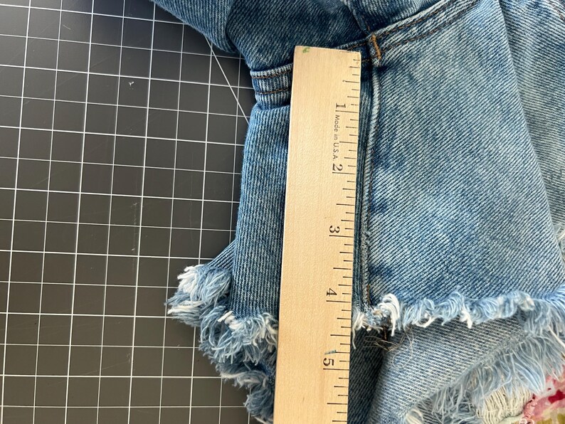Upcycled Levi Denim Jean shorts: vintage patches, patched denim image 9