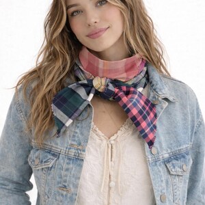Patchwork scarf, mixed plaid cottagecore flannel cozy scarf, reversible
