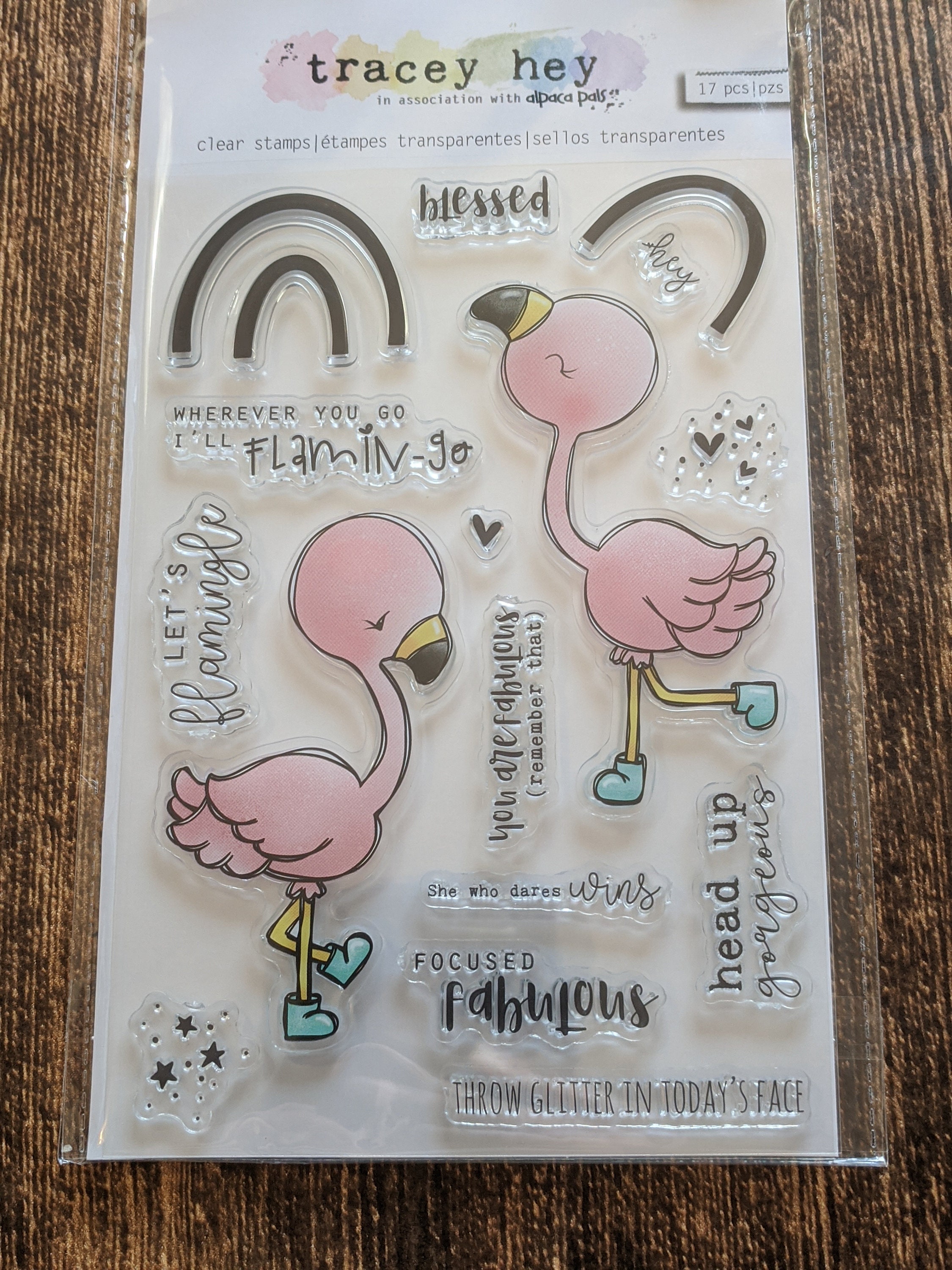 Adorable Flamingo Clear Cling Stamp Set by Tracey Hey With Alpaca Pals 