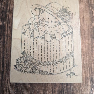 USED Pretty Kitty in Hatbox Wood Mounted Rubber Stamp