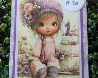 Birthday Card, Handmade Greeting Card, 1st Birthday