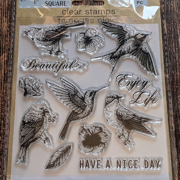 Bird Clear Cling Stamp Set 12pc