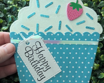 Gift Card Holder, Handmade Greeting Card, Cupcake Gift Card Holder