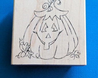 Jack O'lantern Stamp, Halloween Stamps, Pumpkin Stamp, Wood Mounted Rubber Stamp.