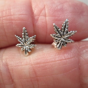 Sterling Marijuana/Pot Leaf Stud Earrings&gt;Small 925 Sterling Pot Leaf Earrings,925 Small studs,925 Sterling Pot Leaf Studs,Birthday,Unisex