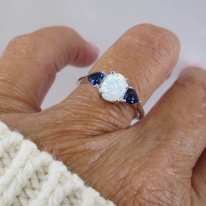 Opal & Blue Sapphire Ring>925 Sterling Opal Ring,925 Opal ring,Sterling Sapphire ring,Opal ring,Sapphire ring,Sapphire Heart ring,Opals