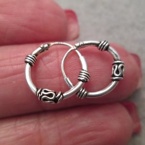 Small Bali 925 Sterling Silver HOOP Earrings>925 Hoops,925 Sterling Hoops,Bali Hoops,Sterling Hoops, Small Hoops>> 3mm X 13mm Endless Hoops