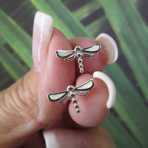 Dainty Sterling Silver Opal Dragonfly Stud Earrings>Opal Studs,Dragonfly Earrings,925 Sterling Studs,Silver Dragonfly Studs,Minimalist Studs