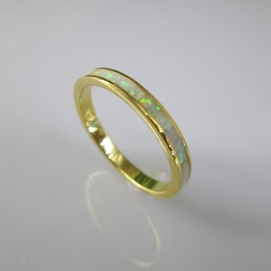 OPAL ETERNITY Band&gt;Gold Opal ring,Narrow Opal band,Sterling Opal ring,Dainty,Minimalist,Wedding,Stacking ring,14kt over Sterling Silver