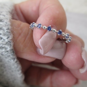 TANZANITE Sterling Eternity Band&gt;925 Sterling Silver Tanzanite Narrow band ring,925 Tanzanite Ring,Dainty,Wedding,Birthday,Non Tarnish