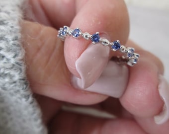 TANZANITE Sterling Eternity Band&gt;925 Sterling Silver Tanzanite Narrow band ring,925 Tanzanite Ring,Dainty,Wedding,Birthday,Non Tarnish