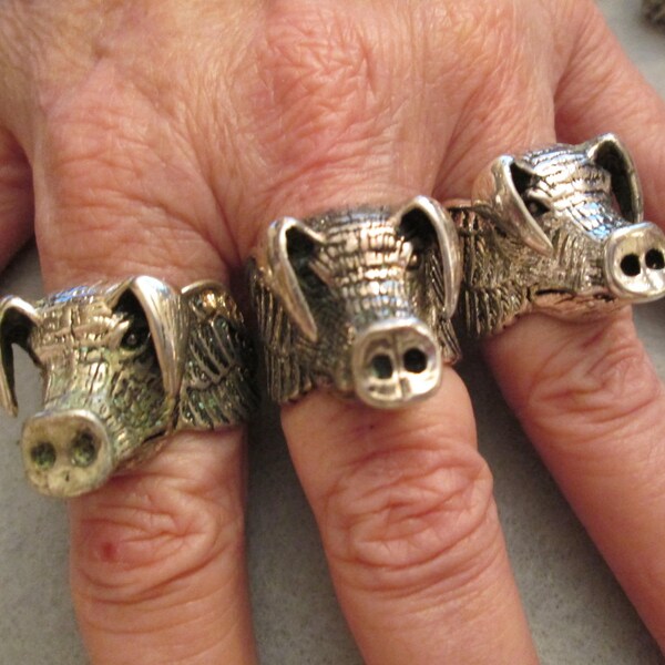 Silver Flying HOG Ring> Pig Ring > Very Different Biker Ring> For all you Harley Davidson Fans out there!!