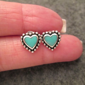 925 Sterling TURQUOISE HEART Stud Earrings&gt;Sterling Turquoise earrings,925 Heart Studs,925 earrings,Turquoise Hearts,Southwestern Earrings