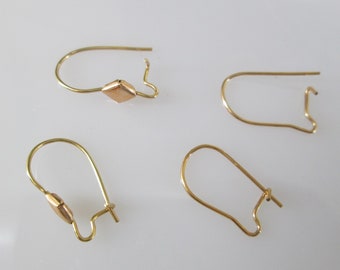 SOLID 14kt.Gold Ear Wires>14kt.Gold Kidney Shape Ear Wires,Decorative Ear wires,Plain Earwires,Solid 14kt.Gold Earrings,Replacement Ear wire