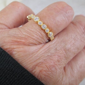 Dainty 14kt.gold over Sterling Eternity Band&gt;Simulated Diamonds&gt;Gold Eternity Ring,Thin Gold ring,Wedding ring,925 Narrow ring