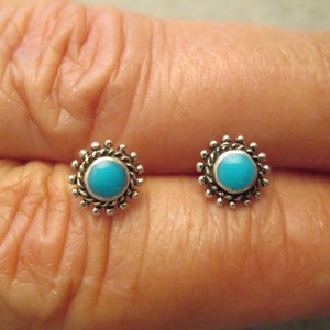 Sterling Silver TURQUOISE Stud Earrings>Small 925 Turquoise Studs,925 Turquoise Earrings,Dainty,Bali,Native stud,Sterling Southwestern stud