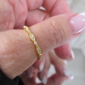 Eternity Band&gt;Dainty 14kt.gold over Sterling Ring w/ Simulated Diamonds&gt;925 Eternity ring,Gold & Diamond ring,Thin Gold band,Stacking ring