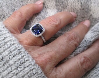 3.80 Carat Tanzanite & Blue Fire Opal Inlay 925 Sterling Silver Ring 6,7,8,9