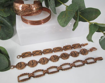 Native Copper Bracelets>A Plethora of Vintage Copper Bracelets to Choose From>Copper Cuff,Copper Link Bracelet,Kokopelli,Native,Southwestern