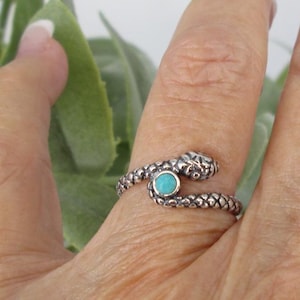 SNAKE Ring&gt;925 Sterling Snake Ring with Genuine Turquoise,Turquoise Snake Ring,Snake Ring,Dainty Snake Ring,Custom Turquoise Snake Ring