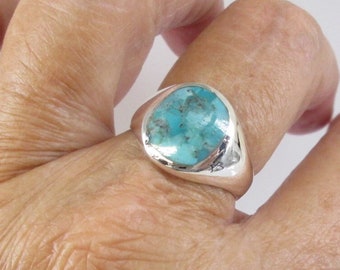 Men's Sterling Turquoise Ring>Men's Ring,Boy's Ring,Genuine Turquoise Ring,Native American,Southwestern Turquoise ring,Heavy Silver
