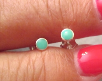 Tiny Sterling Silver TURQUOISE Stud Earrings>4mm Turquoise Stud earring,Dainty,Minimalist,Children's earrings,Men's earrings,Turquoise studs