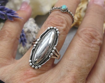 925 Sterling Silver Native American Braided Oval Ring with Raindrops> 1 1/8" Long>Beautiful Detailing,925 ring,Southwestern ring,Sterling